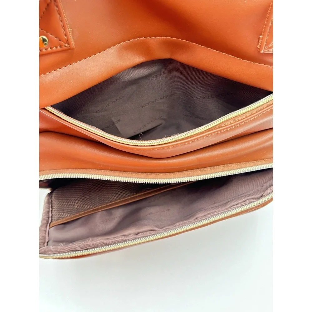 LOVEVOOK Brown Faux Leather Laptop Backpack USB Work Travel‎ Bag Multi Pocket